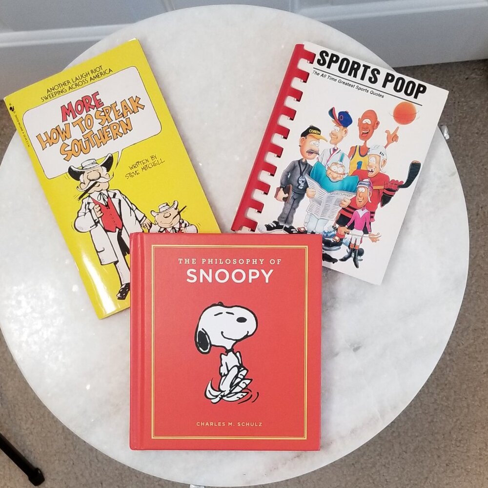 3 funny books includes Philosophy of Snoopy & All Time Greatest Sport Quotes